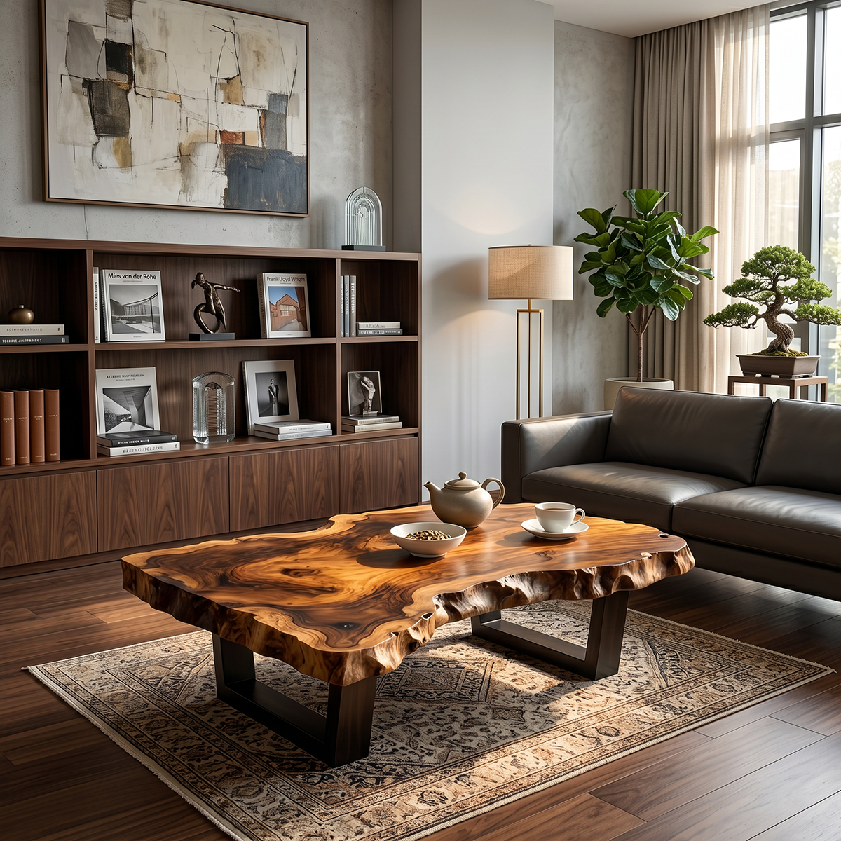 Organic Live Edge Solid Wood Coffee Table with Sculpted Natural Form