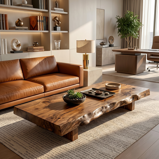 Organic Live Edge Solid Wood Coffee Table Rustic Slab Low Table