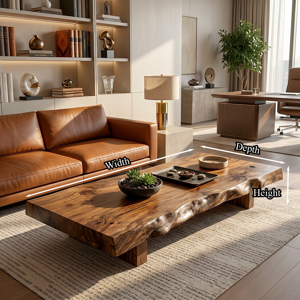 Organic Live Edge Solid Wood Coffee Table Rustic Slab Low Table