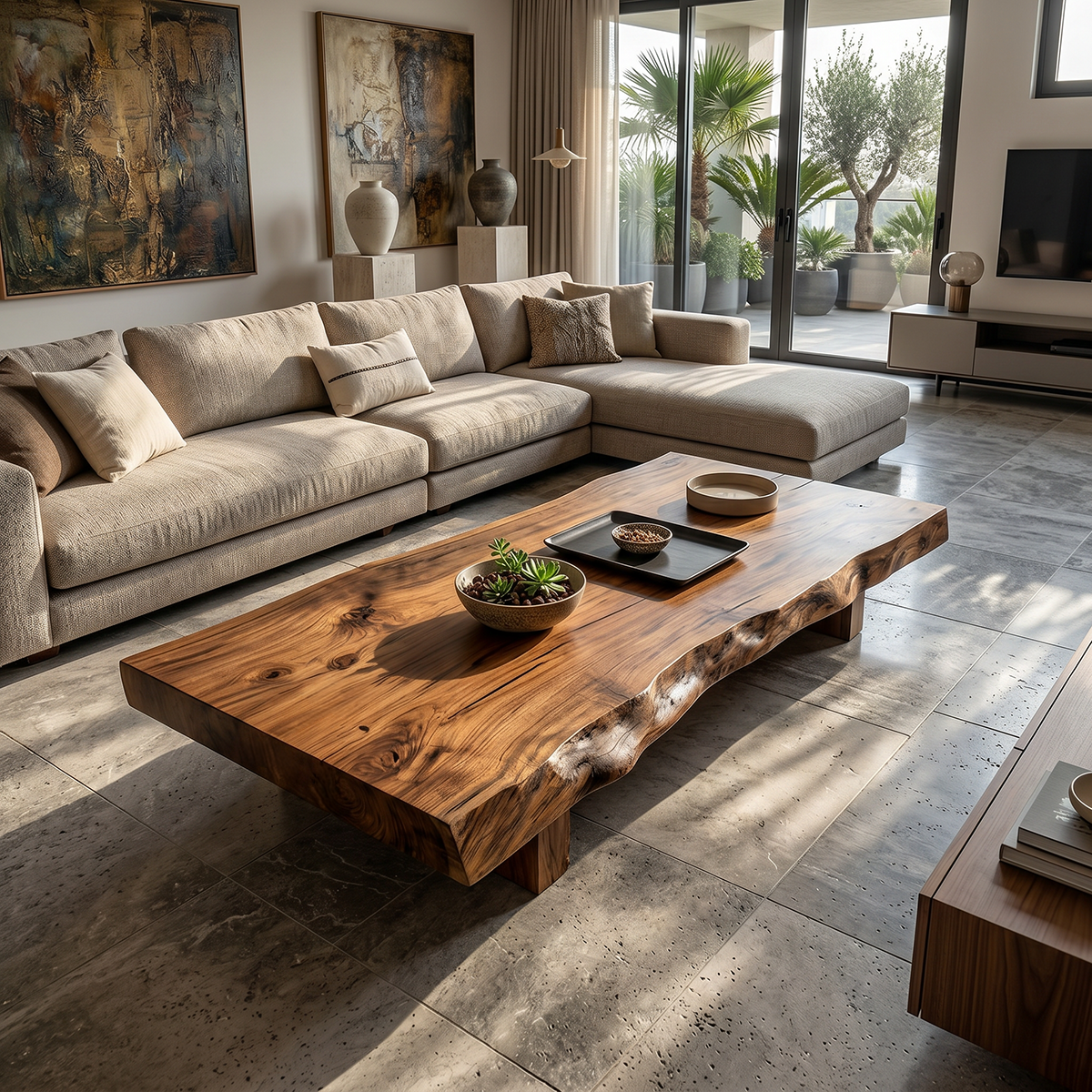Organic Live Edge Solid Wood Coffee Table Rustic Slab Low Table