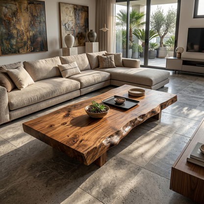 Organic Live Edge Solid Wood Coffee Table Rustic Slab Low Table