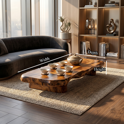 Organic Solid Wood Tea Table with Sculpted Base and Live Edge Form