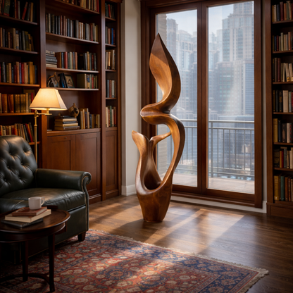 Elegant Abstract Solid Wood Sculpture Handcrafted Modern Wooden Floor Art Statue