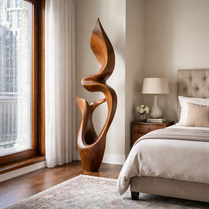 Elegant Abstract Solid Wood Sculpture Handcrafted Modern Wooden Floor Art Statue