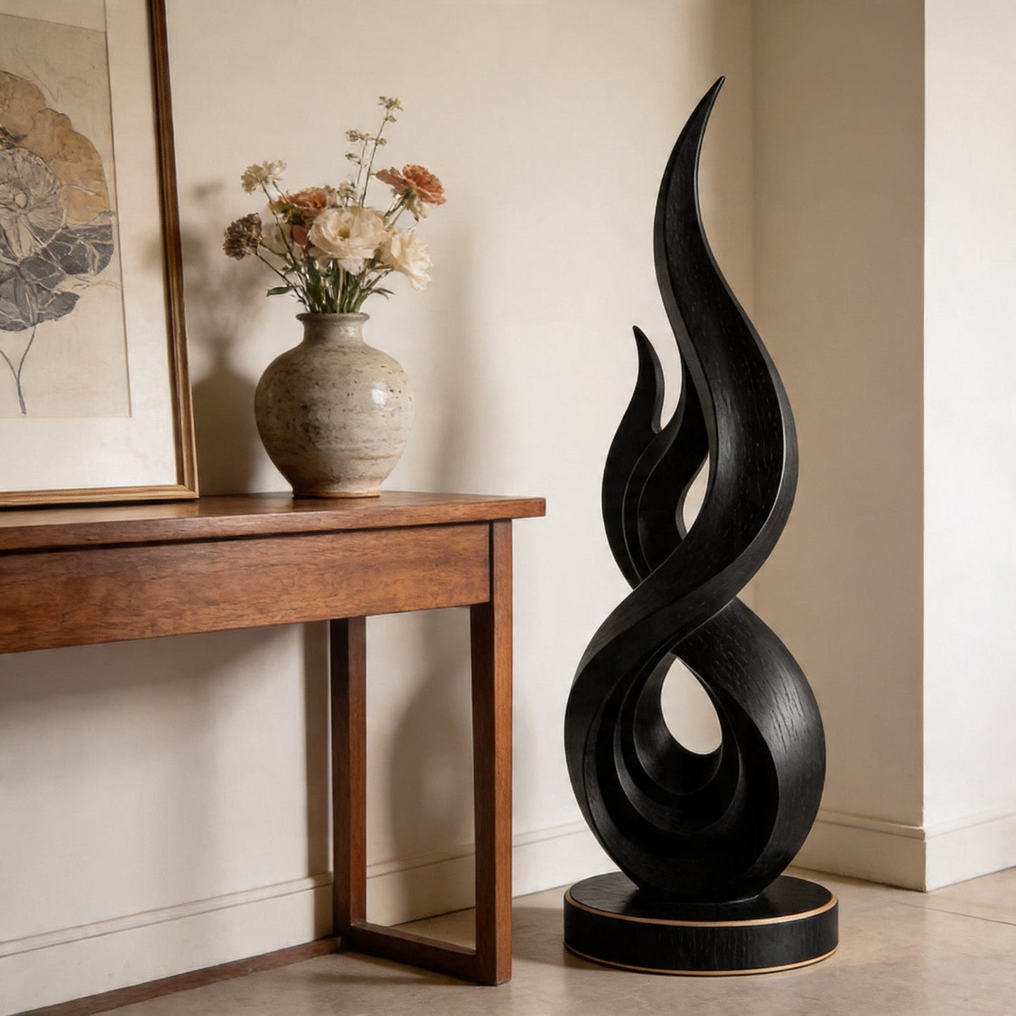 Flame Infinity Abstract Wood Floor Sculpture