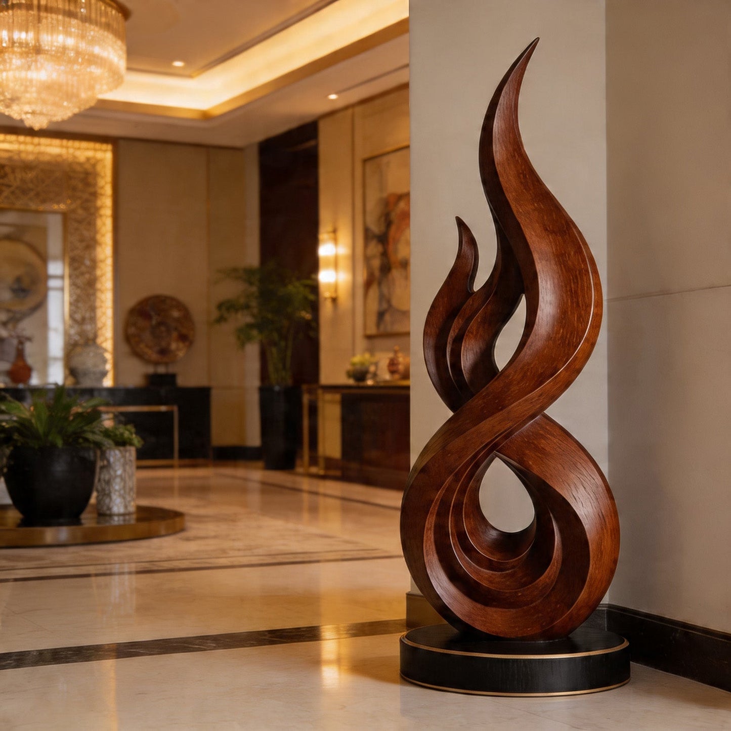 Flame Infinity Abstract Wood Floor Sculpture