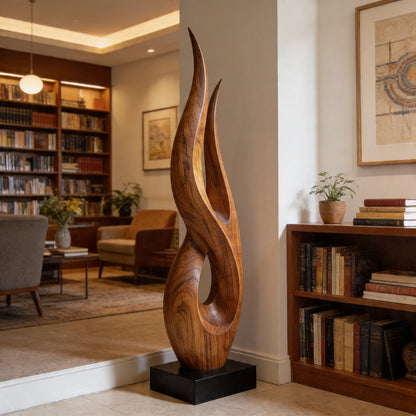 Flame Twist Openwork Abstract Wood Sculpture Decor