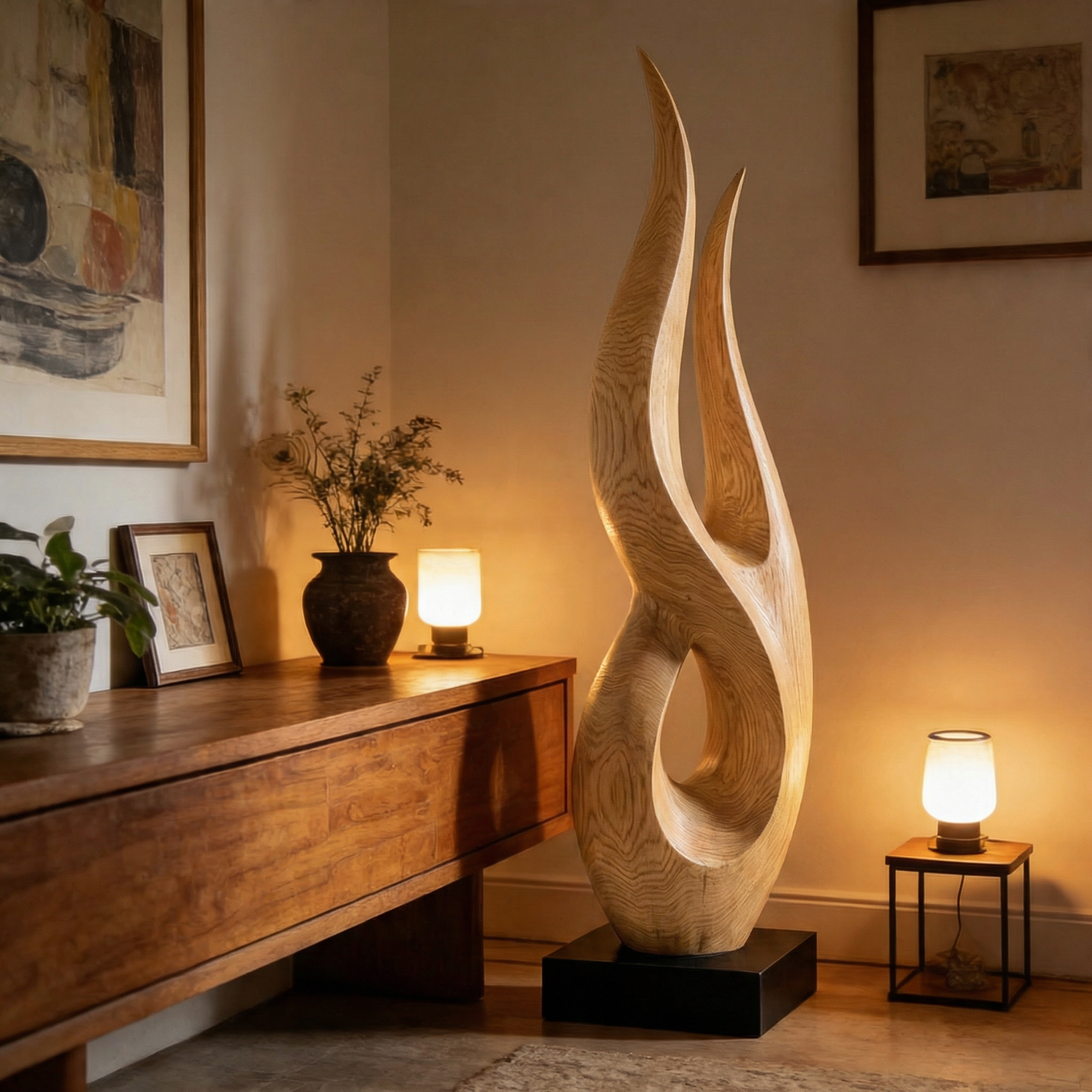 Flame Twist Openwork Abstract Wood Sculpture Decor