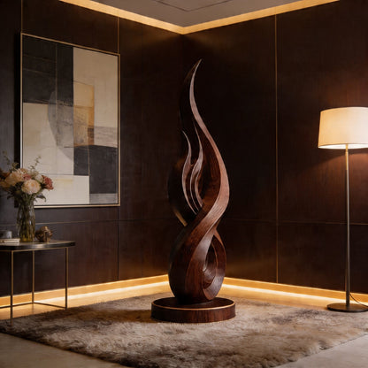 Flame Infinity Abstract Wood Floor Sculpture