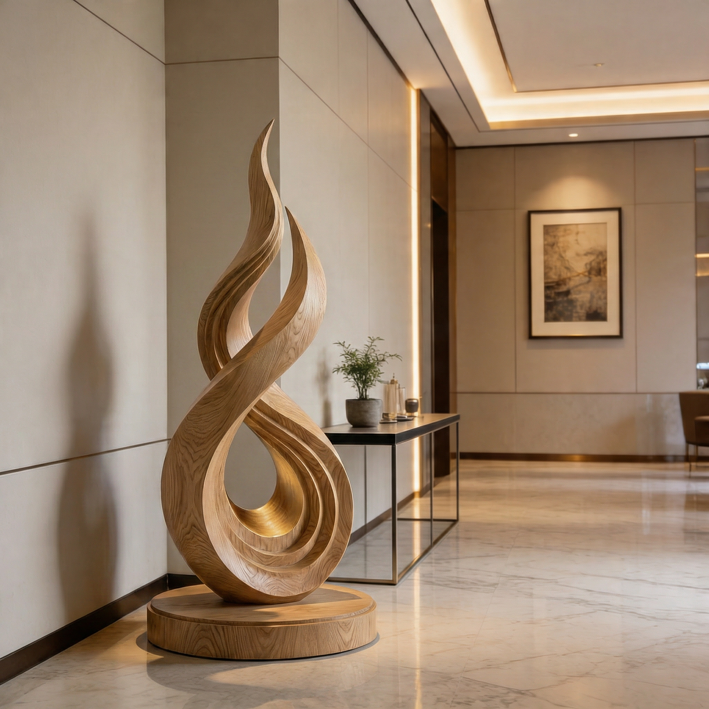 Layered Flame Infinity Wood Floor Sculpture