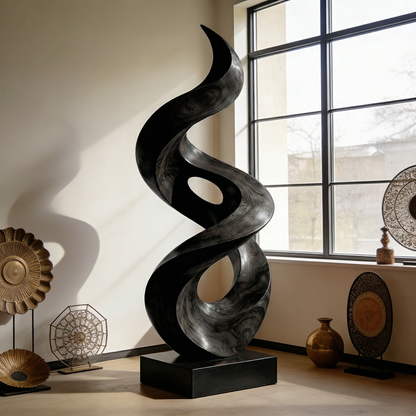 Organic Spiral Wood Sculpture With Open Carved Form
