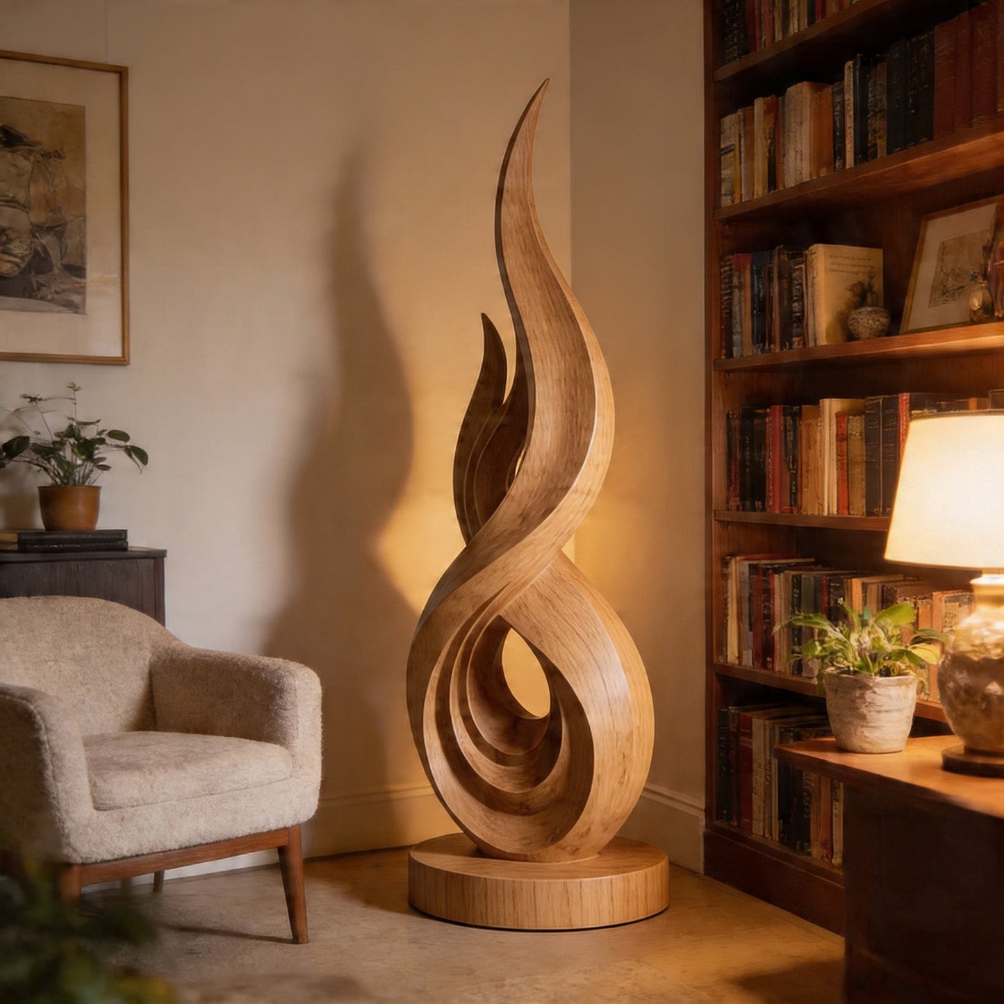 Flame Infinity Abstract Wood Floor Sculpture