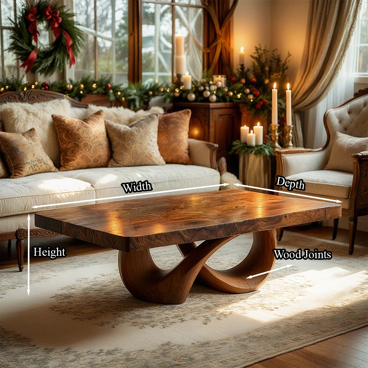 Natural Wood Coffee Table with Interlocking Sculptural Base