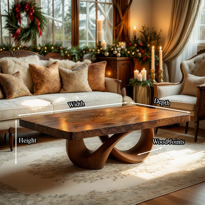 Natural Wood Coffee Table with Interlocking Sculptural Base