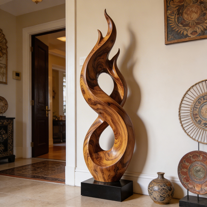 Flame Form Abstract Wood Sculpture Floor Art
