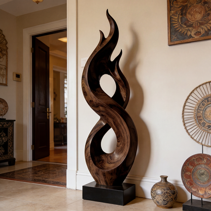 Flame Form Abstract Wood Sculpture Floor Art
