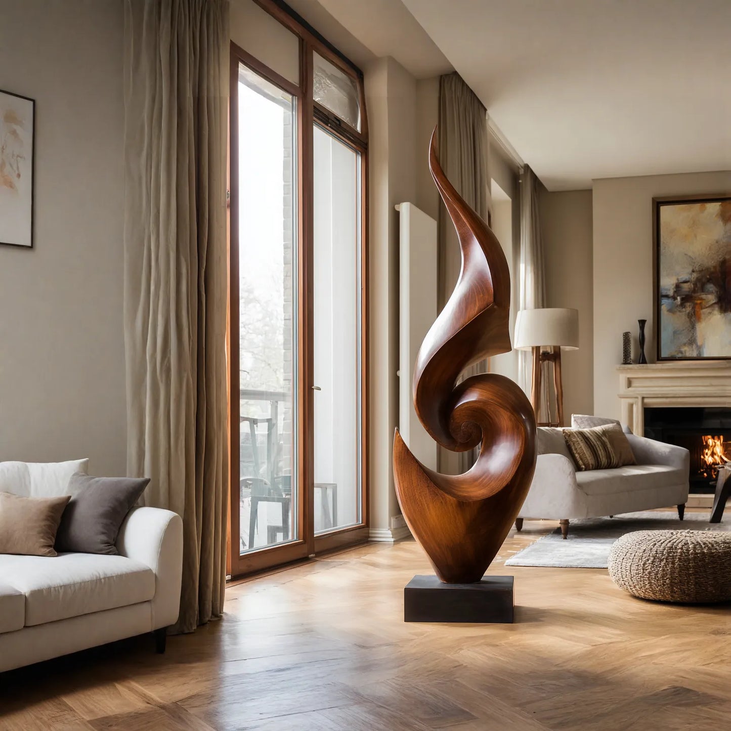 Abstract Solid Wood Floor Sculpture for Modern Luxury Interior