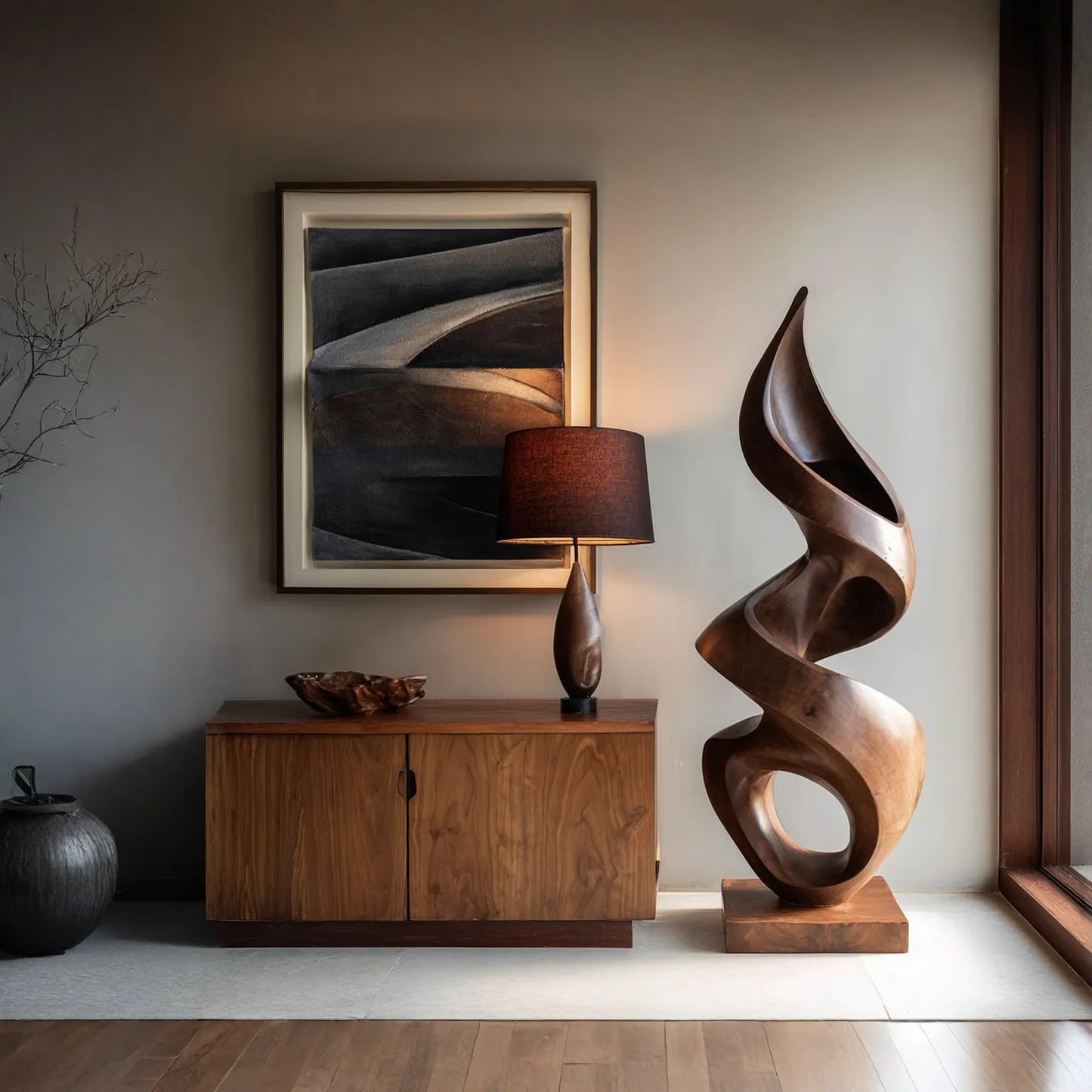 Abstract Solid Wood Floor Sculpture for Modern Living Spaces