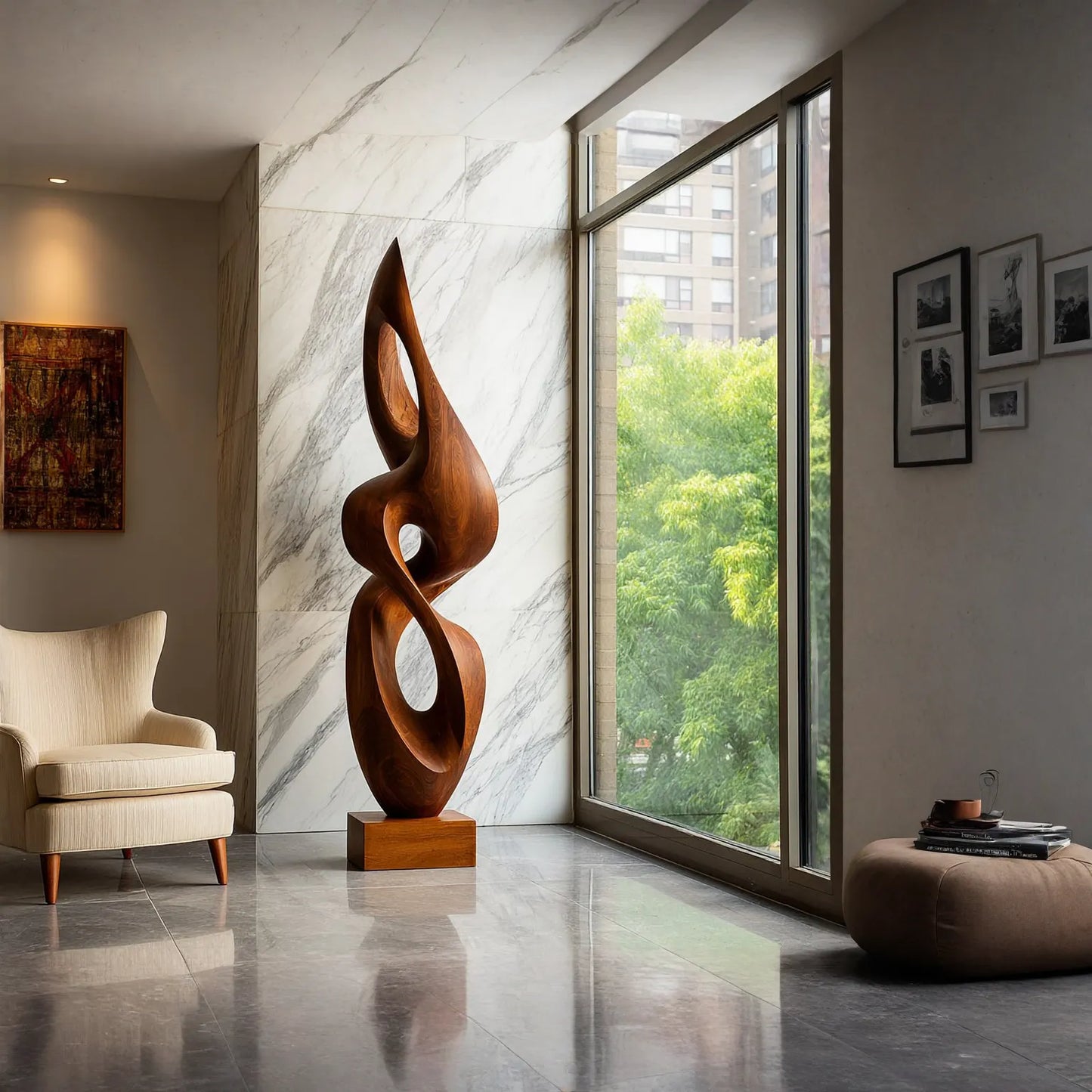 Large Abstract Solid Wood Sculpture Modern Hand Carved Wood Statue for Luxury Interior Decor