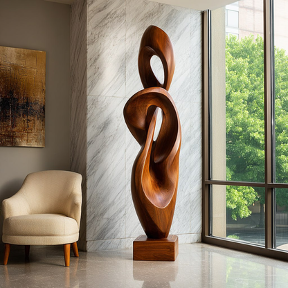 Sculptural Open Form Floor Art in Natural Wood