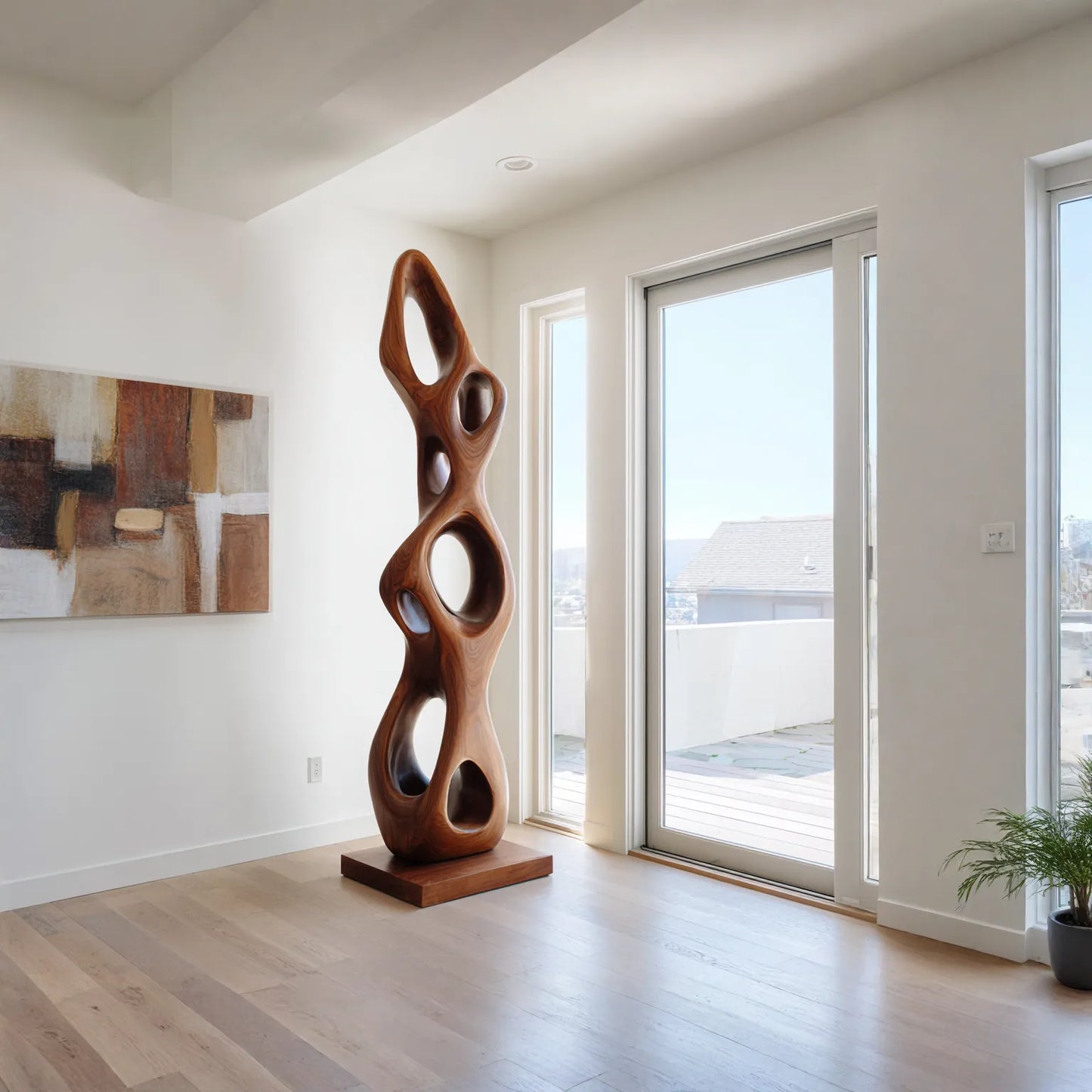 Organic Openwork Sculpture in Natural Wood for Bright Interiors