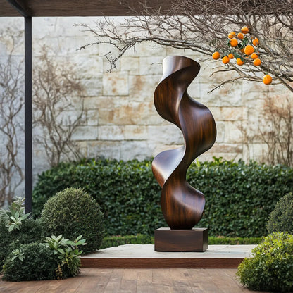 Outdoor Spiral Sculpture in Natural Wood for Garden Landscapes