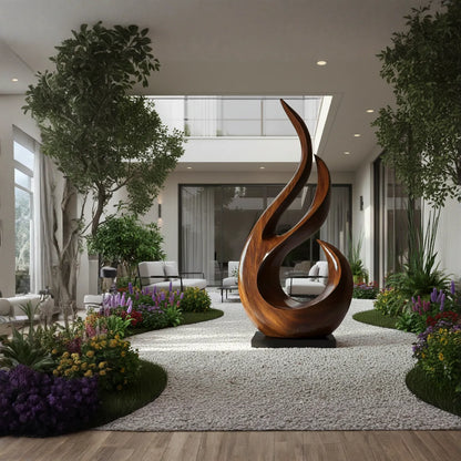 Large Abstract Solid Wood Sculpture Hand Carved Modern Wooden Floor Art