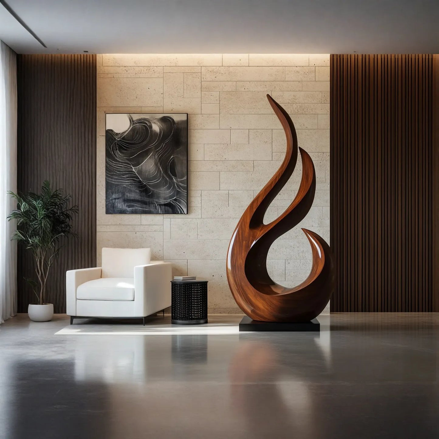 Large Abstract Solid Wood Sculpture Hand Carved Modern Wooden Floor Art