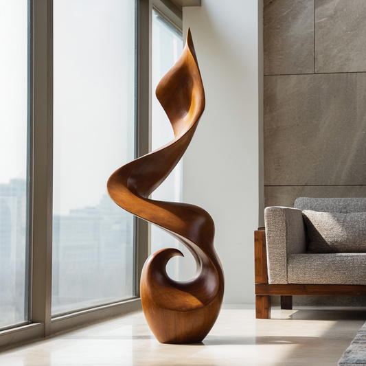 Modern Twisted Solid Wood Sculpture Handcarved Abstract Wooden Floor Decor