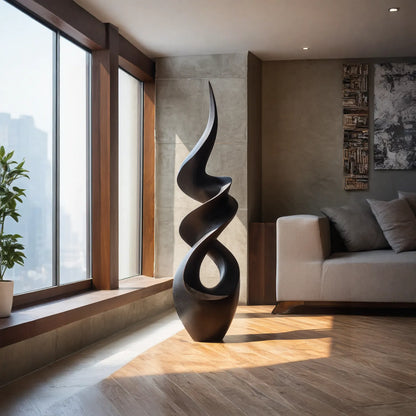 Abstract Twisted Solid Wood Sculpture Handcarved Modern Wooden Floor Art