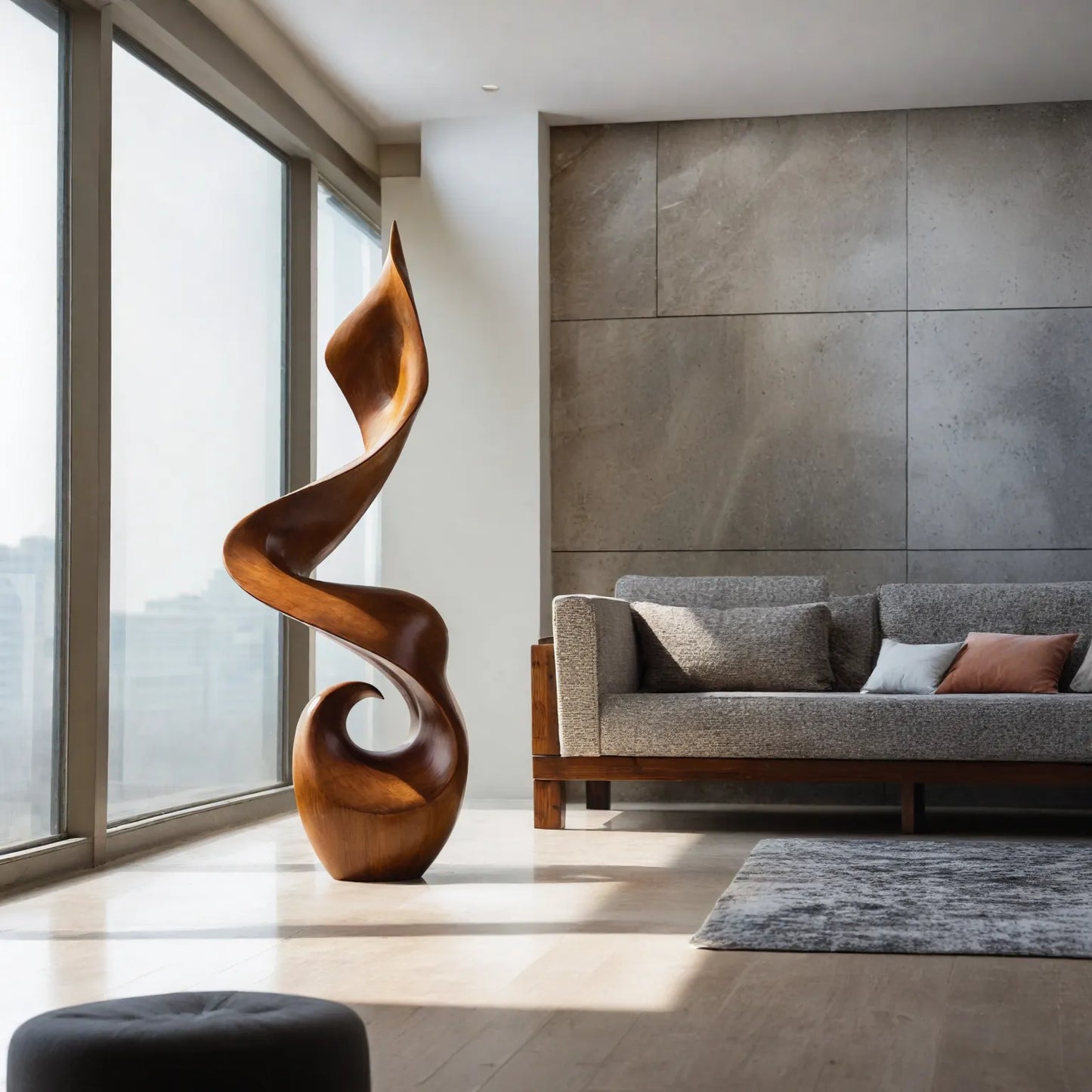 Modern Twisted Solid Wood Sculpture Handcarved Abstract Wooden Floor Decor
