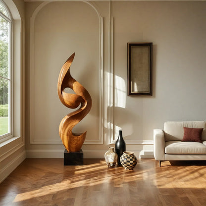 Natural Solid Wood Wave Sculpture for Elegant Home Interior