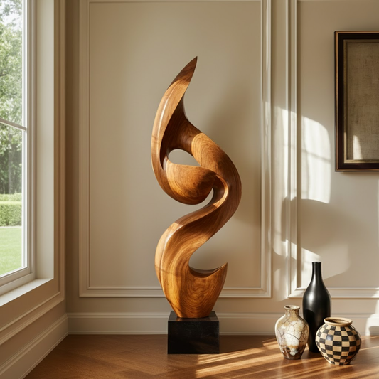 Natural Solid Wood Wave Sculpture for Elegant Home Interior