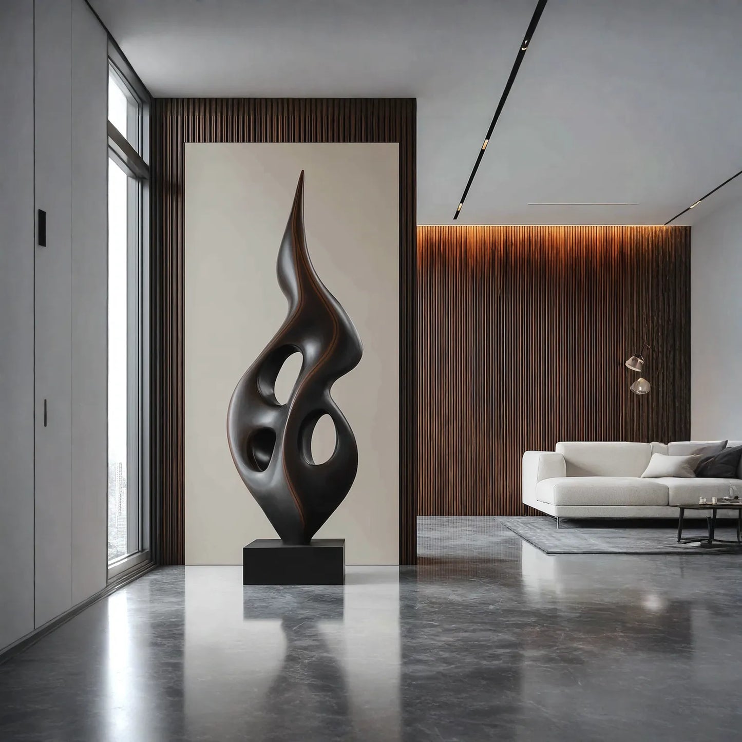 Abstract Solid Wood Loop Sculpture for Luxury Modern Interior