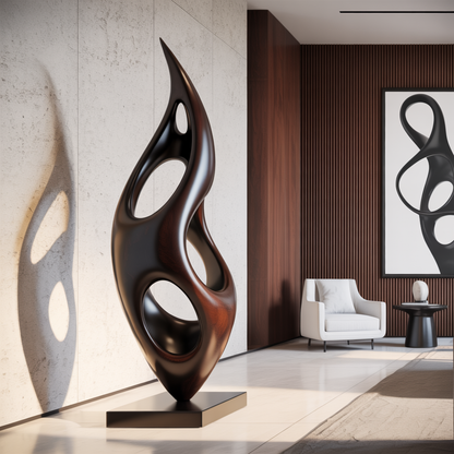 Abstract Solid Wood Floor Sculpture with Organic Modern Form