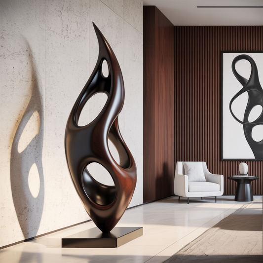 Abstract Solid Wood Floor Sculpture with Organic Modern Form