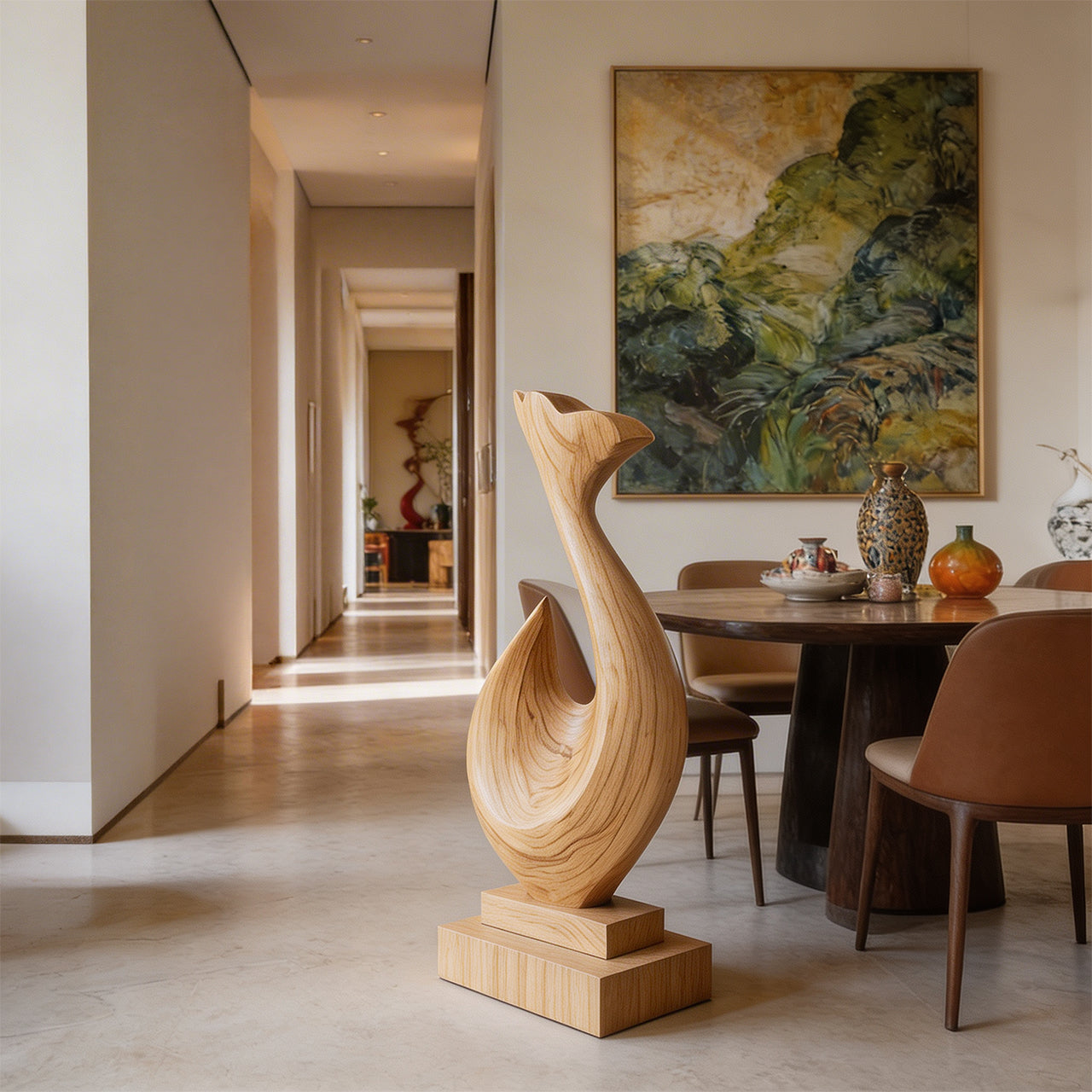 Abstract Sculptural Form in Natural Wood with Flowing Silhouette
