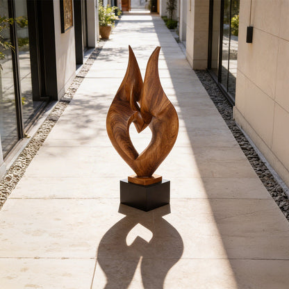 Abstract Embrace Sculpture in Natural Wood with Intertwined Form