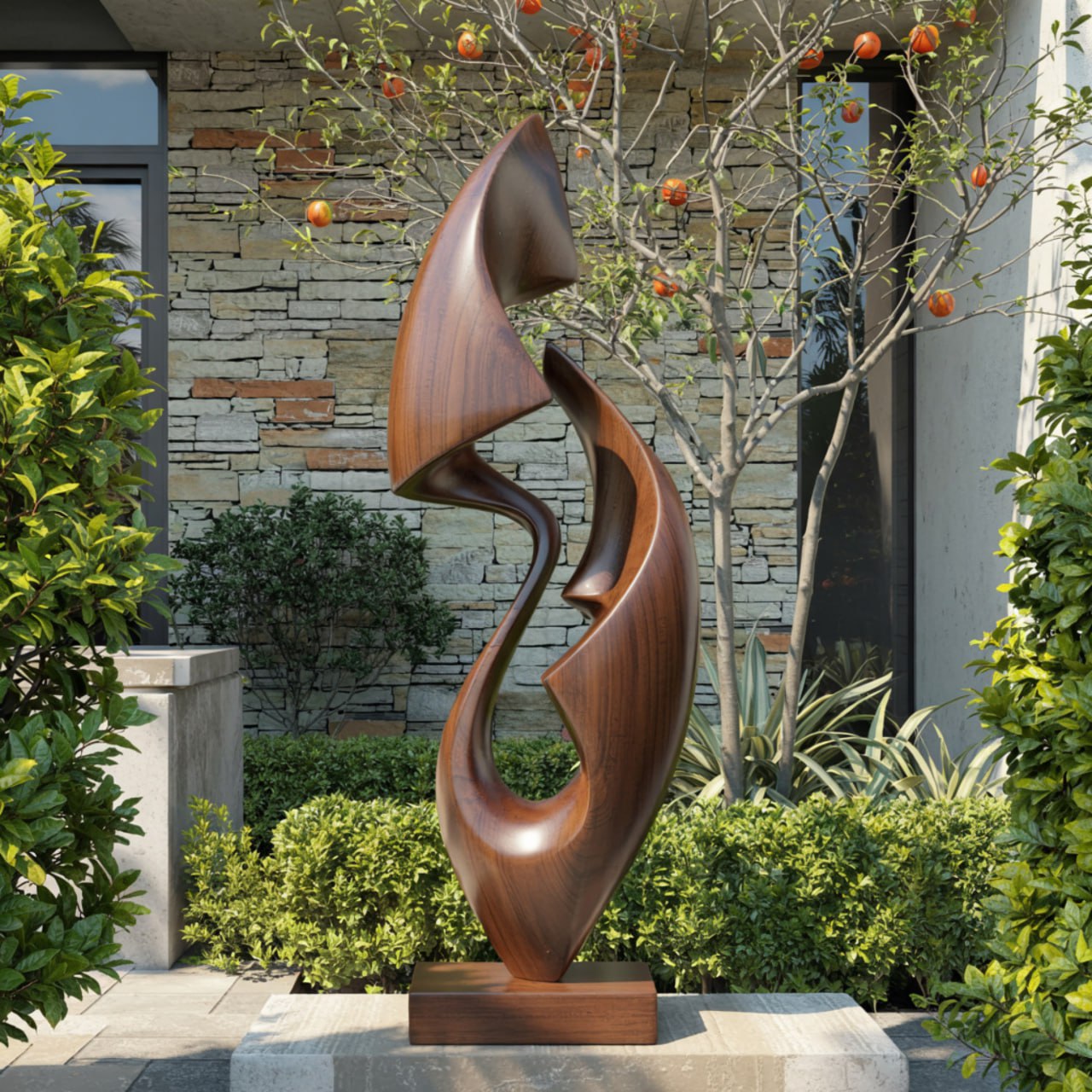 Flowing Dual Form Floor Sculpture With Open Carved Core