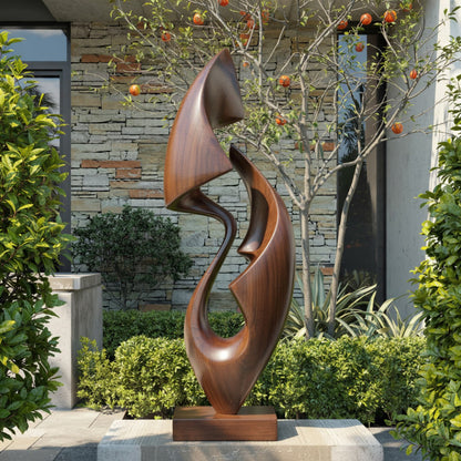 Flowing Dual Form Floor Sculpture With Open Carved Core