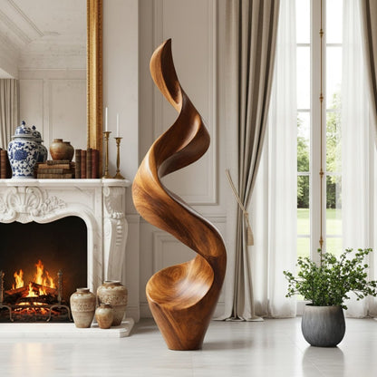 Tall Twisted Floor Sculpture in Natural Wood for Elegant Homes