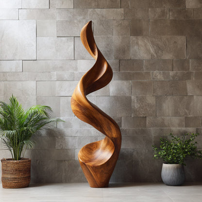 Tall Twisted Floor Sculpture in Natural Wood for Elegant Homes