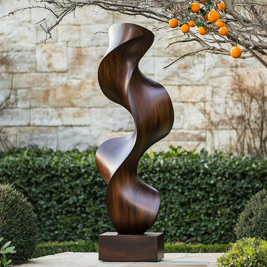 Outdoor Spiral Sculpture in Natural Wood for Garden Landscapes