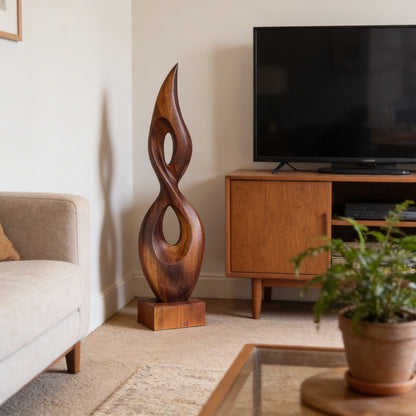 Abstract Open Form Wood Sculpture with Dual Hollow Design