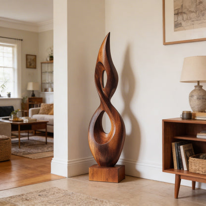 Abstract Open Form Wood Sculpture with Dual Hollow Design