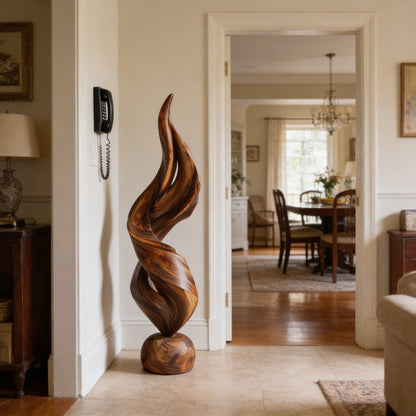 Abstract Twisted Sculpture in Natural Wood with Fluid Form