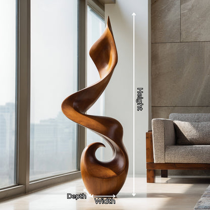 Modern Twisted Solid Wood Sculpture Handcarved Abstract Wooden Floor Decor