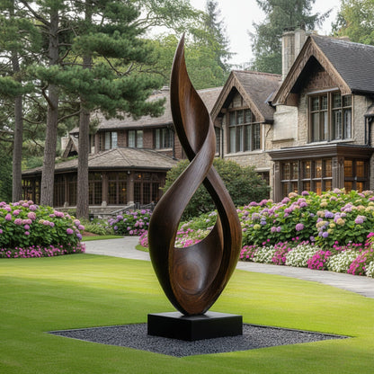 Large Outdoor Solid Wood Sculpture Hand Carved Abstract Garden Wood Art