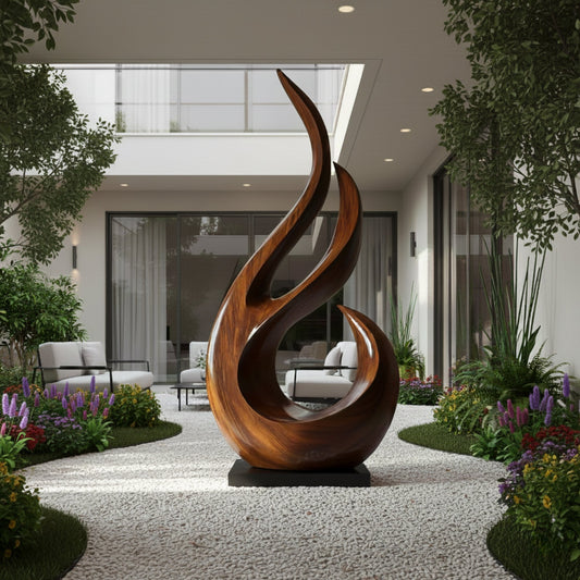 Large Abstract Solid Wood Sculpture Hand Carved Modern Wooden Floor Art