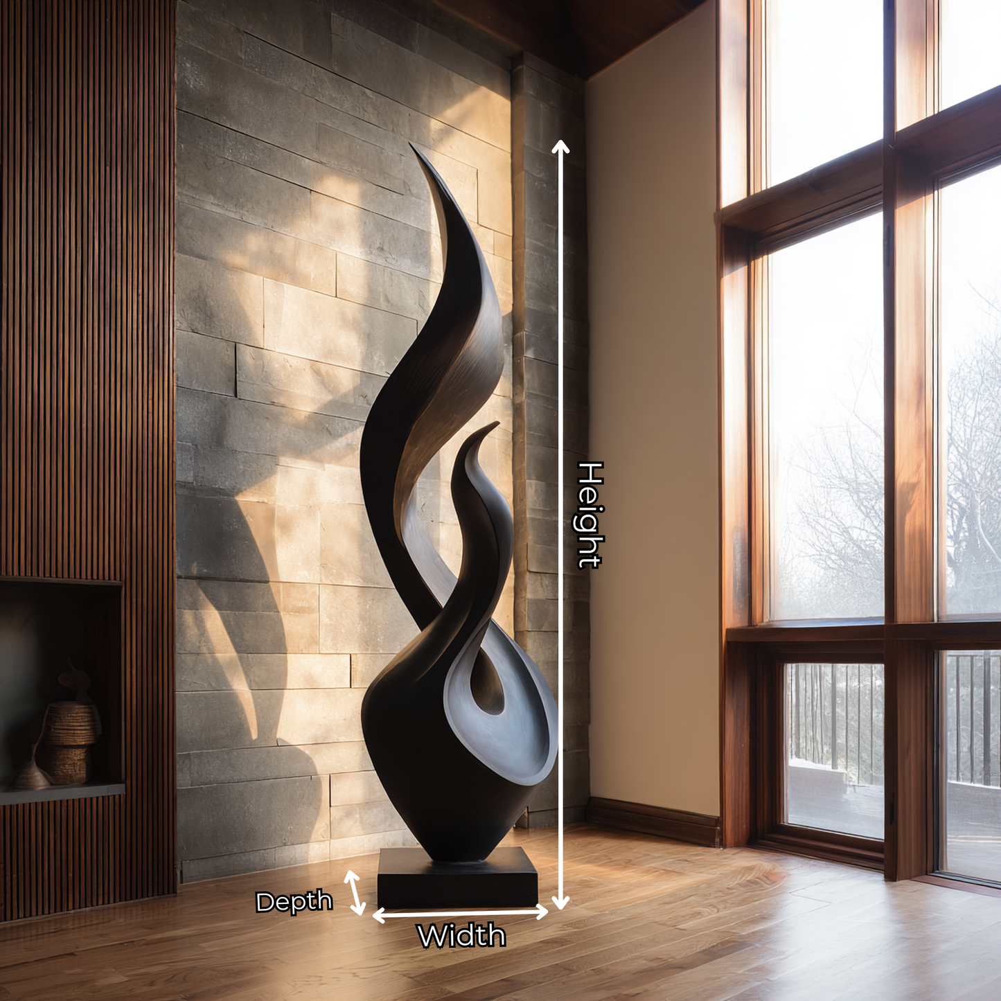 Organic Solid Wood Flame Sculpture for Modern Living Room Decor